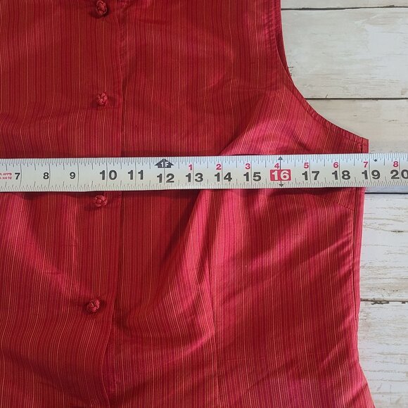 Amanda Smith Red Pure Silk Asian Button Down Striped Sleeveless Shirt Vest 8 - Picture 6 of 8